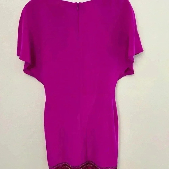 100% Silk Beaded Trim Fuchsia Ruffle V-neck dress Size XS Trina Turk vintage - Picture 7 of 7